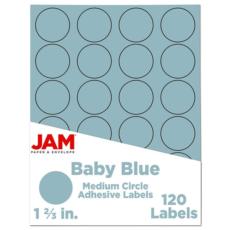 JAM PAPER Circle Label Sticker Seals - 1 2/3 Inch Diameter - Baby Blue - 120 Round Labels/Pack - Image 1
